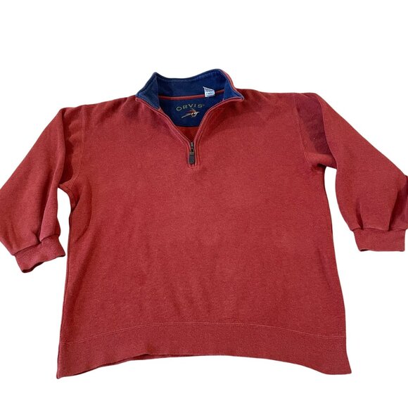 Orvis 1/4 Zip Sweatshirt Men's Size Medium Short Orange Pullover Flawed - Picture 1 of 6